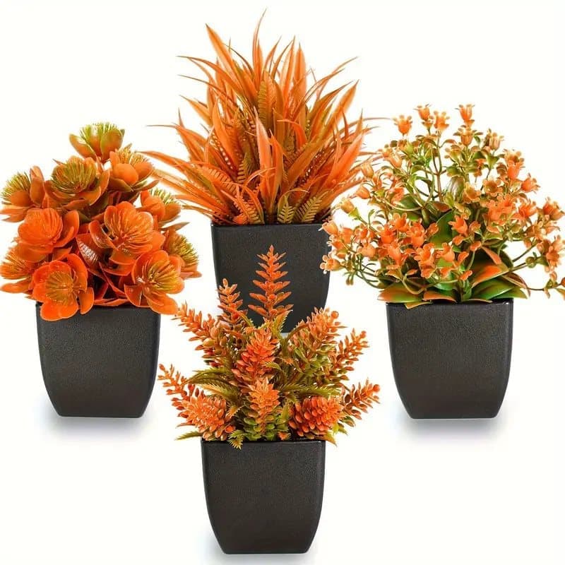 OBOSOE 4 st konstgjorda höstväxter – Färgglada potted plants för kontor, vardagsrum, matbord och badrum