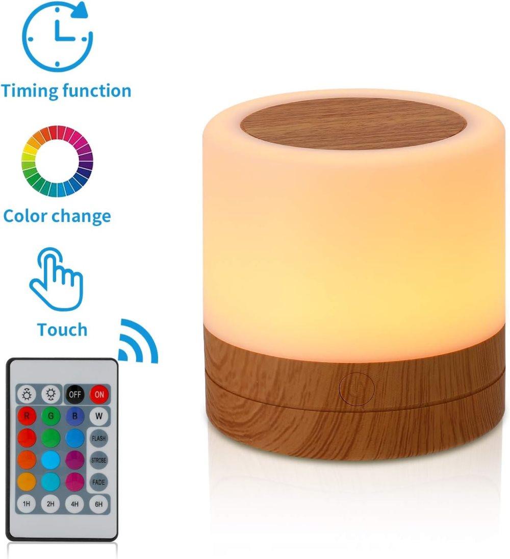 OBOSOE Barns Bamsebadets Nattlampa, USB-Laddbar Liten Skrivbordslampa, 13 RGB-Färger & 4 Ljusstyrkor & 1 Fjärrkontroll, Trådlös Bäddsidetacklampe Bord