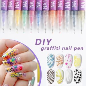 12 st Nagelkonst Pennmarkörset 3D Nail Art Verktyg för Dotting Ritning Målning Point Liner DIY (1 uppsättning)