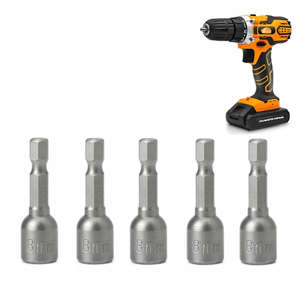 Magnetiska Hylsor 8mm 1/4" för Skruvdragare – 5 Delar | 65mm Längd | Kompatibel med Bosch, Makita, Dewalt