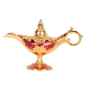 Zinklegering Retro Arabisk Bordslampa Utsökt Graverad Legend Önskeljus Rekvisita Dekoration Guld och Röd