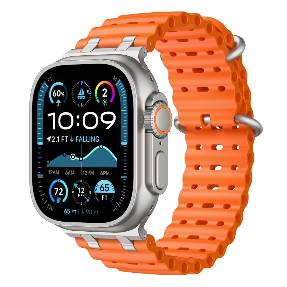 Ocean Watch Armband Apple Watch Series 10 46mm Silikonarmband - Orange + Silverspänne