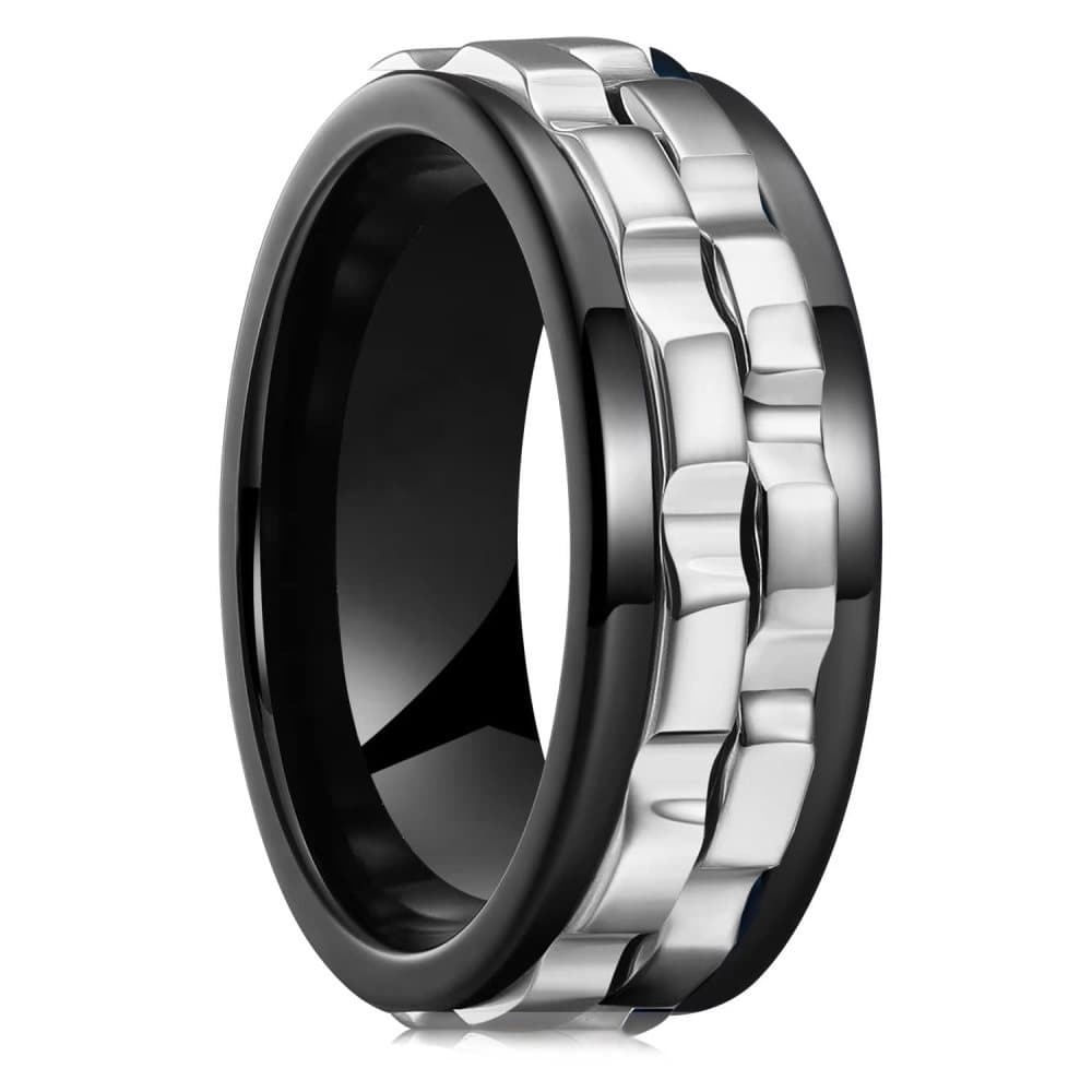 Mode Punk Style Gear Roterande Ångest Fidget Ring Titanium Stål Kedja Spinner Ringar För Män Rock Biker Bröllopsfest Smycken