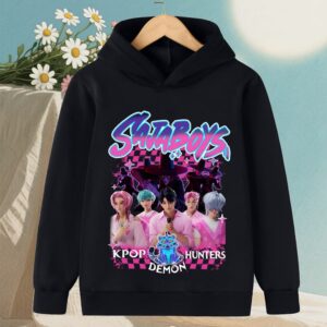 Pojkar Casual Black Hoodie - KPop Demon Hunter Cartoon Sweatshirt för varm modestil