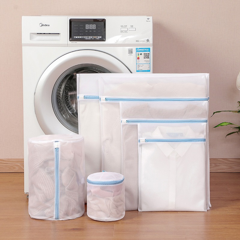 Tvättmaskin Nätpåse Set - 6 Delar Fint Nät (Liten, Medium, Stor, Extra Stor, Cylindrisk, BH-påse) Blue