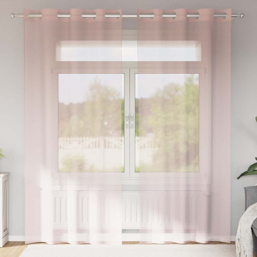 vidaXL Voile gardiner med genomföringar 2 st ljusrosa 140x225 cm