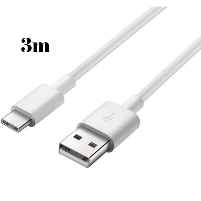 USB-C-kabel fr Samsung A22 4G - A22 5G - A03S - Laddkabel Typ USB-C Vit 3 Meter Phonillico
