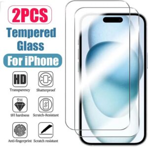 2-Pack Heltckande iPhone 15 Skrmskydd HD Hrdat Glas