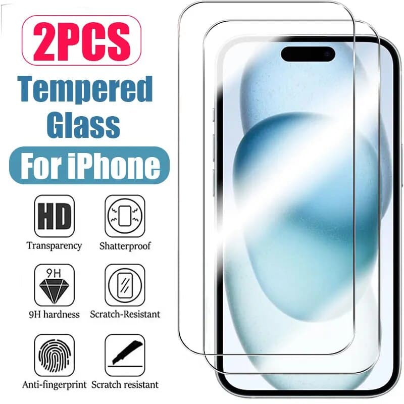 2-Pack Heltckande iPhone 15 Skrmskydd HD Hrdat Glas