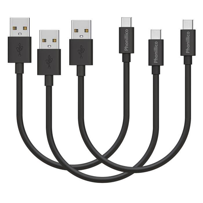 Lot 3 Sladdar 20cm USB-C Svart för OnePlus 10 Pro / OnePlus 9 / OnePlus 9 Pro / OnePlus 8 / OnePlus 8T / OnePlus 7T Phonillico®