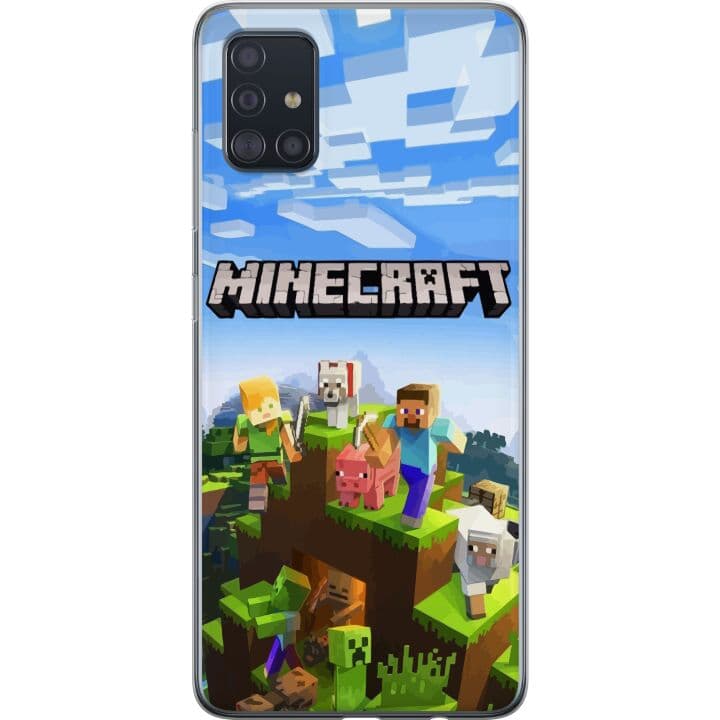 Samsung Galaxy A51 Genomskinligt Skal Minecraft pixelvärld Creeper gaming design