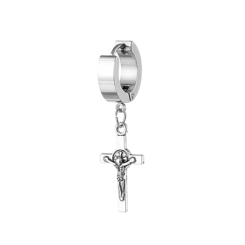 Piercing Örhänge Tjock Ring med Jesus på Kors Silver