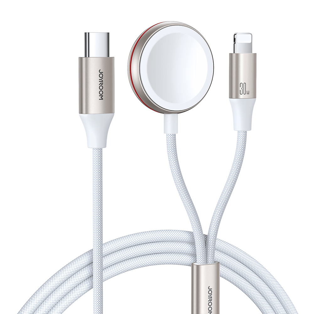 2in1 Lightning-kabel för iPhone och induktiv laddare för Apple Watch USB-C 1,5m vit