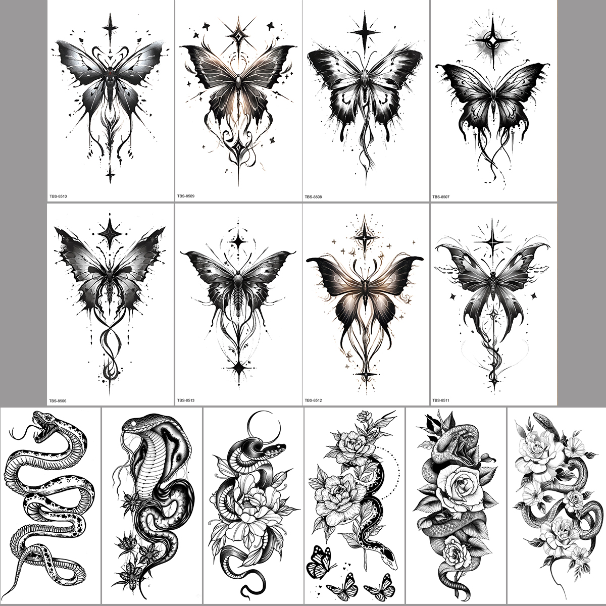Temporära Vattentäta Tatueringar, 14-pack Snake