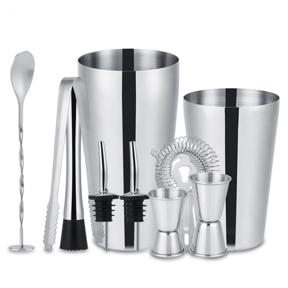 10-delar cocktailset , barset, shaker 700ml - Rostfritt stl