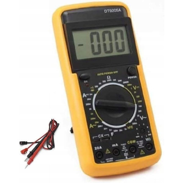 Digital Multimeter DT9205A – LCD-Skarm | Gummiskydd | Matarledningar Ingår | Matar DC/AC, Resistans, Kapacitans