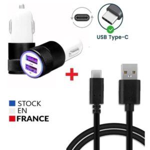Laddare Bil - SVART - Samsung Galaxy S22 - Snabb - 2 USB-portar - 1M kabel
