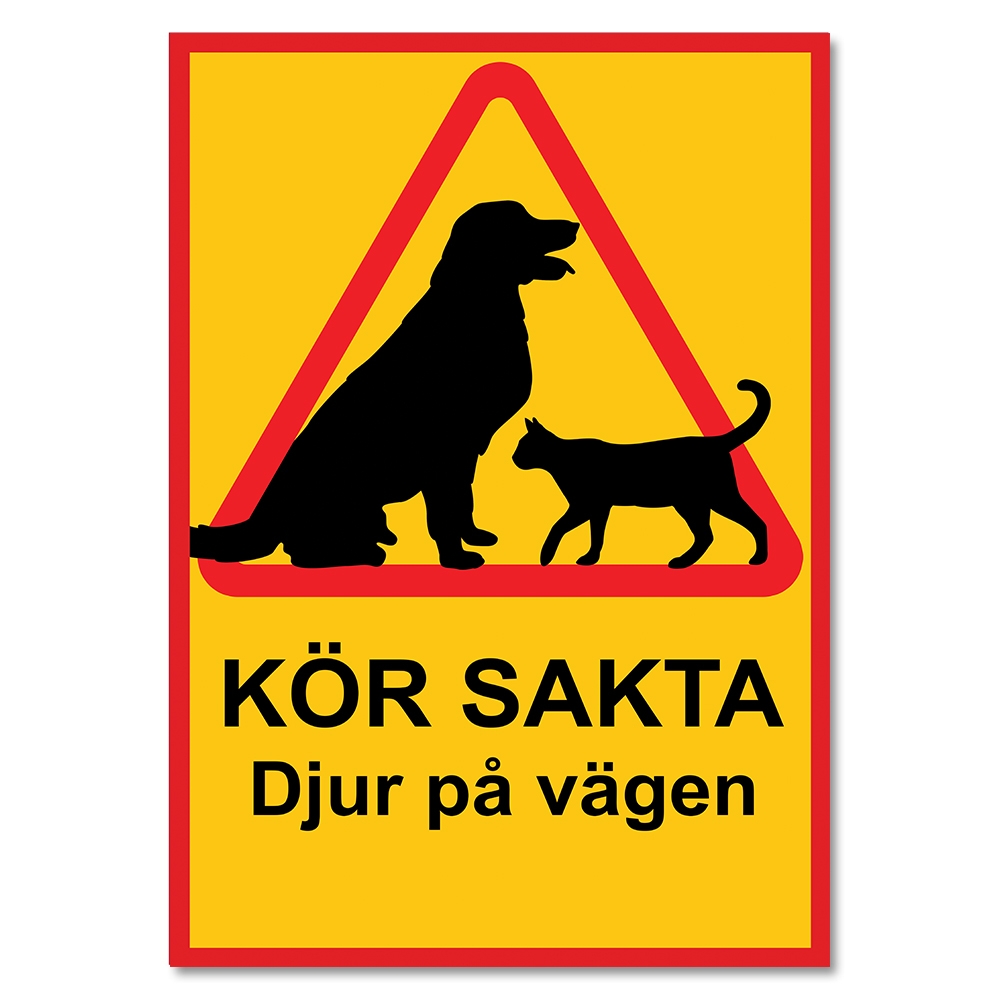Kör sakta djur på vägen - Skylt / Varningsskylt - Trafikskylt A3