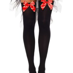 Nylon Thigh Highs With Bow Black/Red Strumpbyxor