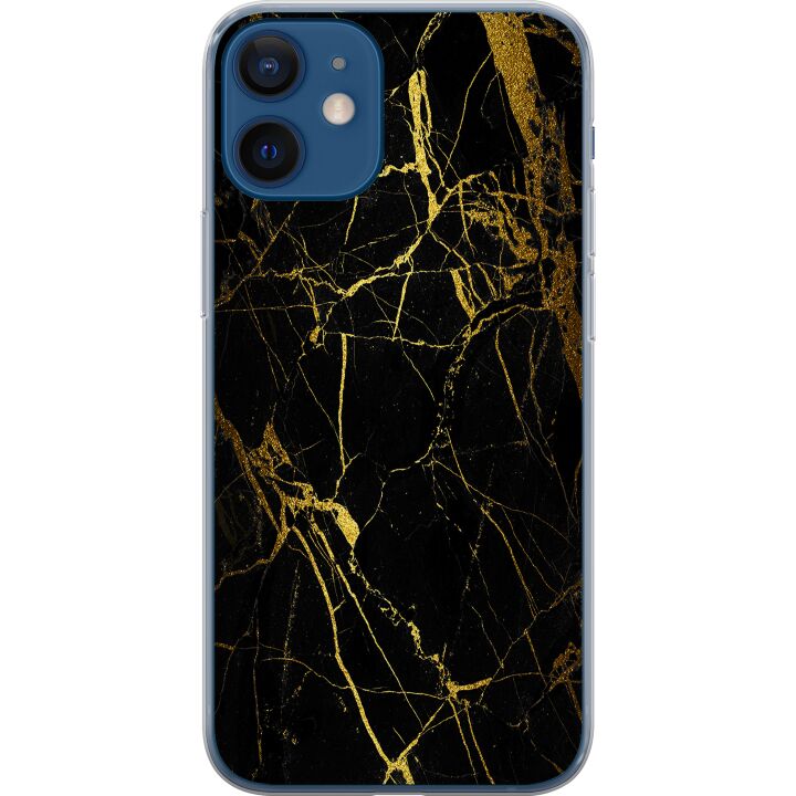 Kompatibelt Mobilskal till Apple iPhone 12 Marble Black&Gold
