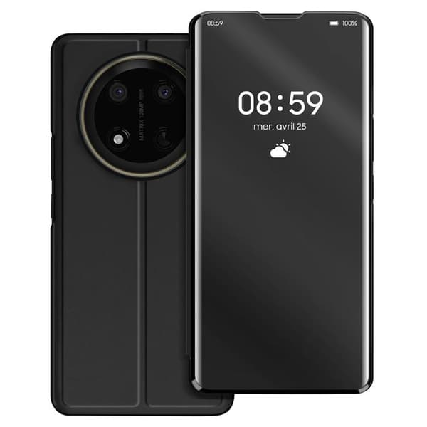 Fodral för Honor Magic 7 Lite - AVIZAR - Svart Spegel - Veganläder - Videostöd - Stöttålig