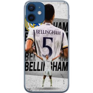 Kompatibelt Mobilskal till Apple iPhone 12 Real Madrid Jude Bellingham med försvarare i nummer 5 tröja stort klubbemblem svartvit kontrast atletisk p