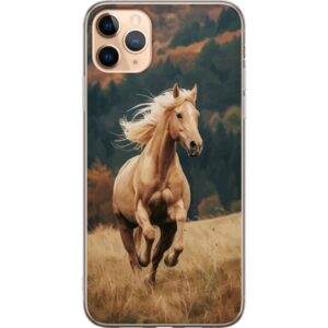 Kompatibelt Mobilskal till Apple iPhone 11 Pro Max Elegant häst som springer över höstfält med vackra färger och naturkänsla kraftfull detaljrik illu