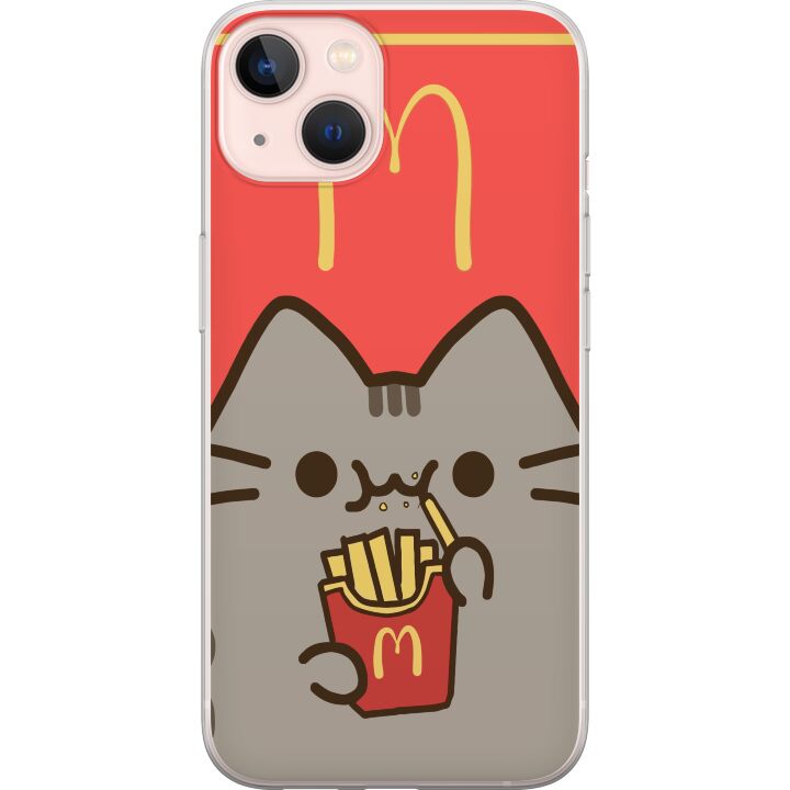 Kompatibelt Mobilskal till Apple iPhone 13 Söt Pusheen-liknande katt med pommes frites i McDonald’s stil - ett humoristiskt och charmigt motiv.