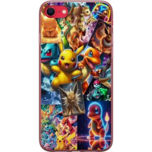 Kompatibelt Mobilskal till Apple iPhone SE (2020) Pokémon illustration - Pikachu, Eevee och Charmander i färgstark design