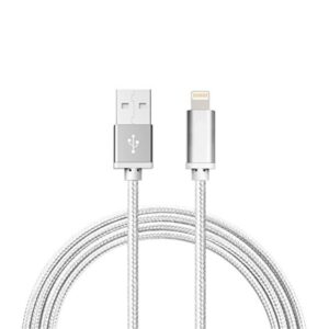 1M Kabel iPhone Laddare Nylon Quick Charge Silver