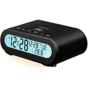 Klockradio Temp/fuktighet USB-C/Batteridrift Svart