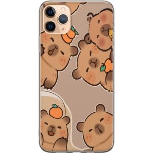 Kompatibelt Mobilskal till Apple iPhone 11 Pro Max Gulliga capybaror i varma toner med apelsiner och glada uttryck