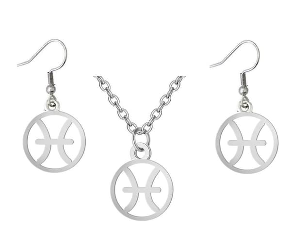 Örhängen Halsband 3-del Stjärntecken FISK Zodiaken Rostfritt