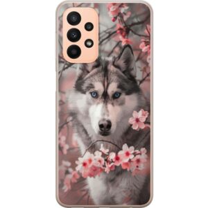 Kompatibelt Mobilskal till Samsung Galaxy A23 5G Sibirisk Husky affisch hund blå ögon körsbärsblommor varg natur djur blommor söt retro design