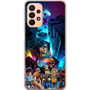 Kompatibelt Mobilskal till Samsung Galaxy A23 5G Roblox futuristisk neonvärld med spelkontroller, karaktärer och ljuseffekter - perfekt för alla spel